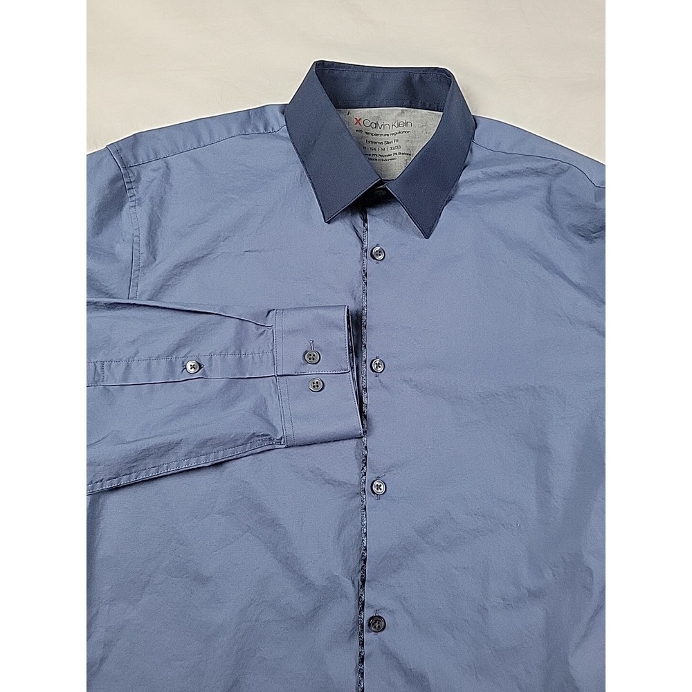 X Calvin Klein Men's M Extreme Slim Fit Temperature Regulation Blue Dress Shirt
